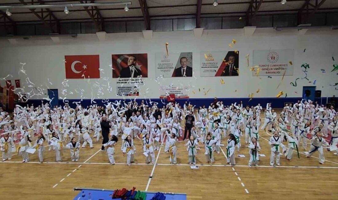 Gölcük Belediyespor bünyesindeki 470 tekvando sporcusu, düzenlenen törenle bir üst