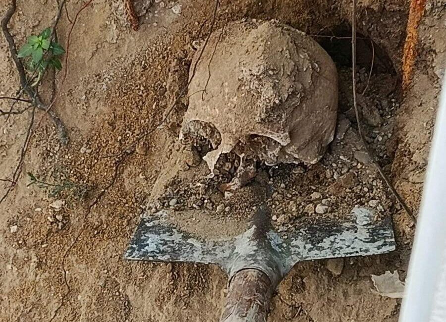 Kocaeli’de kazı yapan vatandaşın bahçesinde insan kafatası ve kemik bulundu.