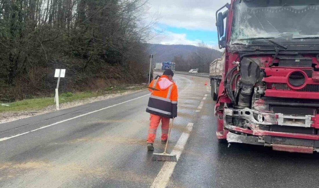 Düzce-Akçakoca D-655 kara yolunda sağanak yağışın ardından kayganlaşan zeminde kontrolden