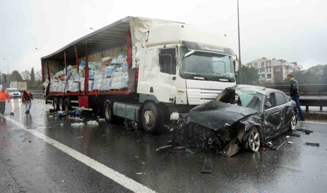 TEM Otoyolu’nun Kocaeli geçişinde yağış nedeniyle kayganlaşan yolda 6 aracın