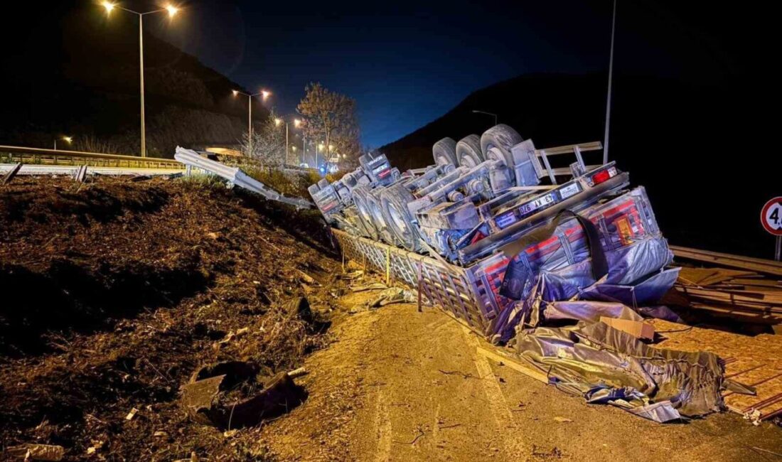 Bilecik’te meydana gelen kazada kontrolden çıkarak devrilen tırın sürücüsü yaralandı.