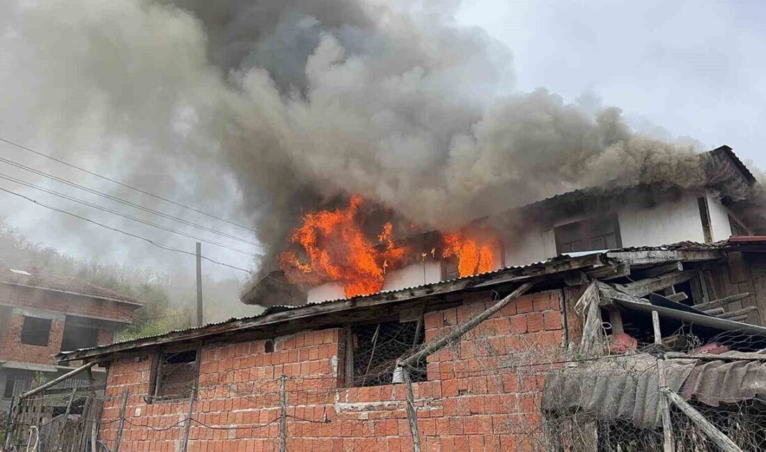 Kastamonu’nun Hanönü ilçesinde çıkan yangında iki katlı ev kullanılmaz hale