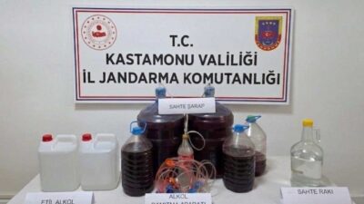 Kastamonu’da jandarma ekipleri tarafından 50 litre sahte içki ve 6