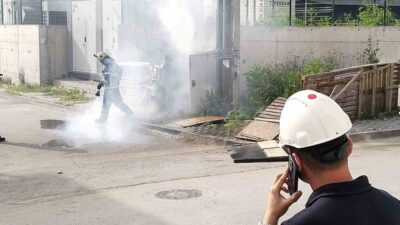 Kocaeli’nin Körfez ilçesinde elektrik trafosunda çıkan yangın, mahalleliye korku dolu