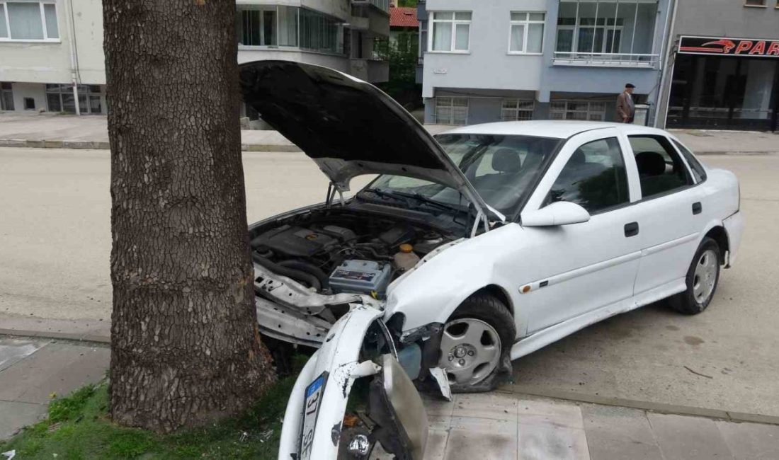Kastamonu’da il merkezinde virajı alamayan otomobil, kaldırımda bulunan ağaca çarptı.