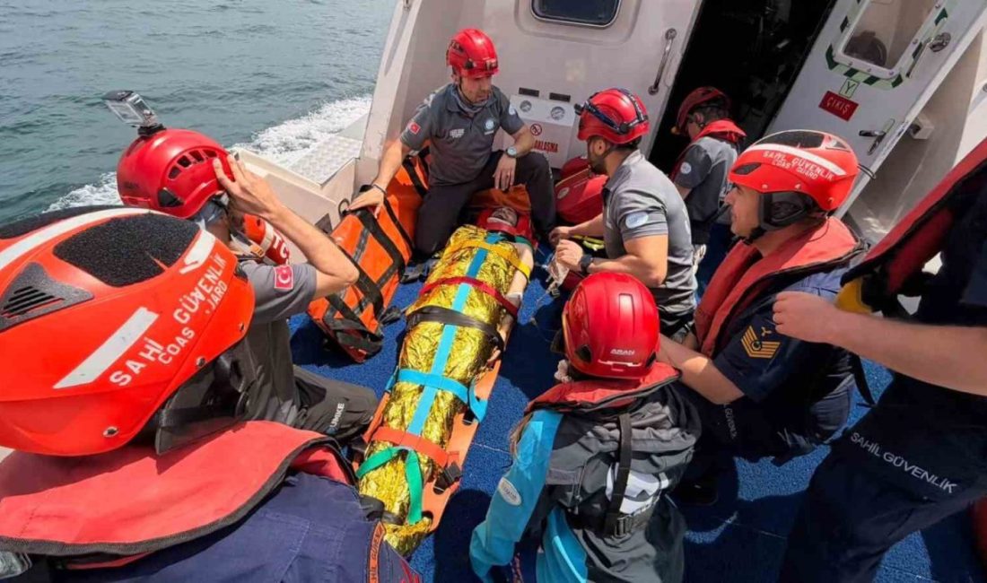 Yalova açıklarında kuru yük gemisinde çalışan bir personel, güvertede yüksekten