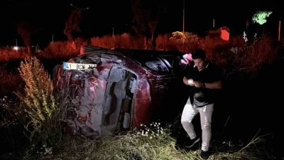 Bolu’da D-100 kara yolunda sürücüsünün kontrolünden çıkarak yol kenarındaki çimenlik
