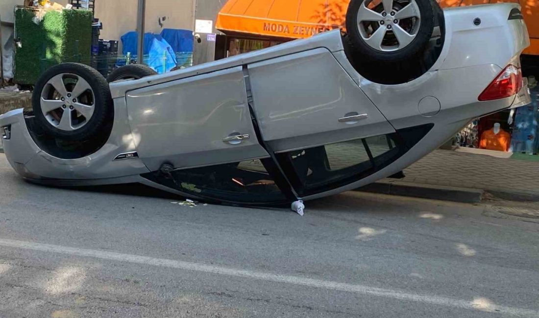 Bolu’da park halindeki cipe çarpan otomobilin takla atması sonucu meydana