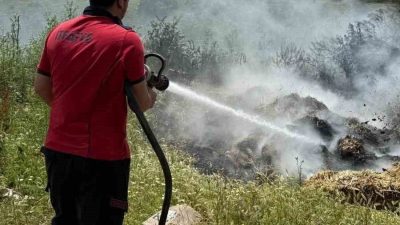 Bolu’nun Dörtdivan ilçesinde boş arazide atık samanların tutuşması ile çıkan