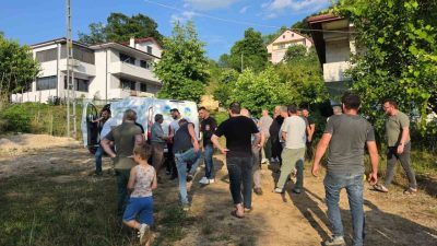Sakarya’nın Akyazı ilçesinde ıhlamur toplamak için merdivenle ağaca çıkan 68
