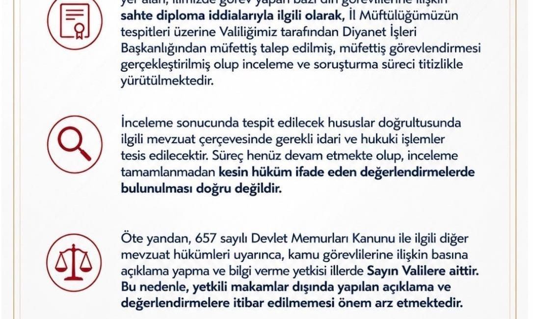 Sakarya Valiliğinden sahte imam iddialarına ilişkin açıklama Sakarya Valiliği, bazı basın yayın organlarında ve sosyal medya mecralarında