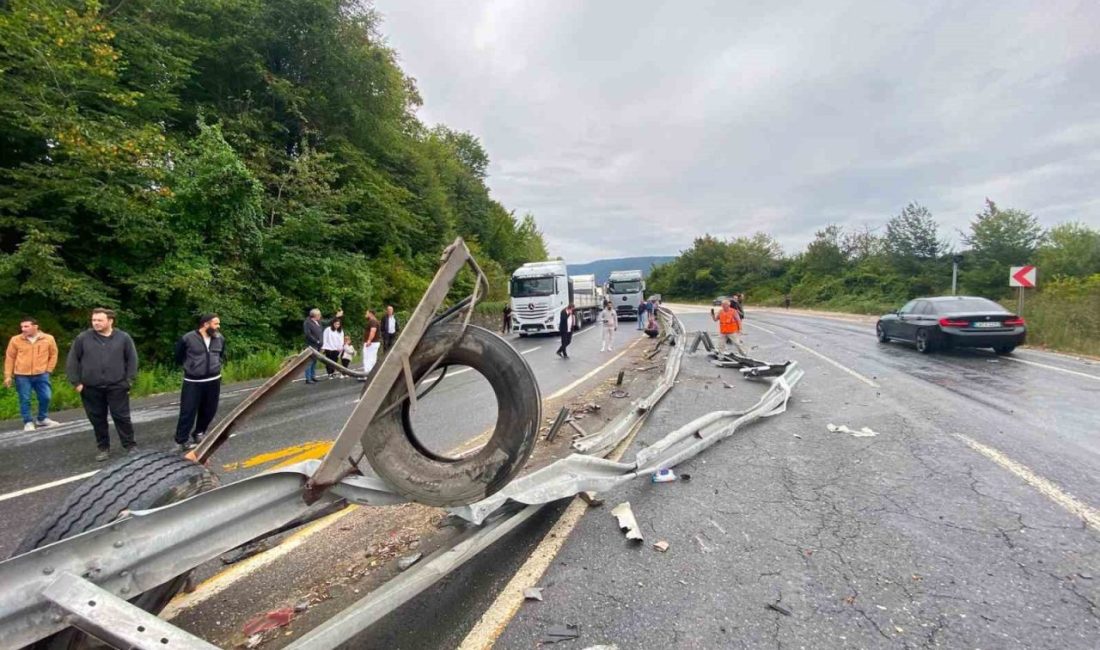 Düzce D-655 karayolunda makaslayan tır nedeniyle Zonguldak istikametine trafik dururken