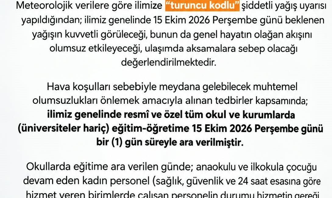 Sakarya’da eğitim öğretime yağış nedeniyle 1 gün ara verildi 🔊 Haberi Sesli Dinle Hazır ▶ Dinle ⏸ Duraklat ⏹
