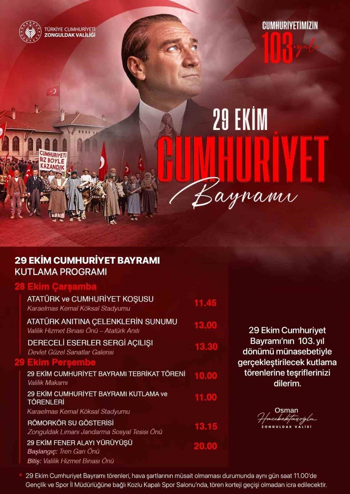 Zonguldak’ta Cumhuriyet’in kuruluşunun 103. yıl dönümü kapsamında düzenlenecek etkinlikler, 28